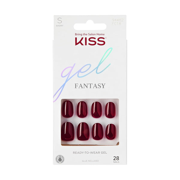 Gel Fantasy, Press-On Nails, Nail Glue Included, 'One Call', Red, Short Size, Oval Shape, Includes 28 Nails, 2G Glue, 1 Manicure Stick, 1 Mini File