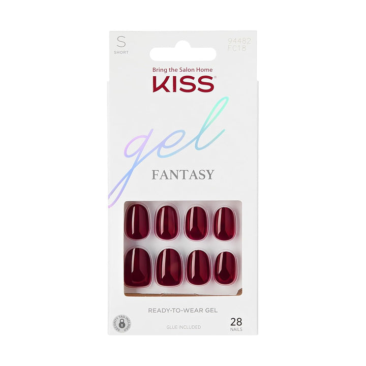 Gel Fantasy, Press-On Nails, Nail Glue Included, 'One Call', Red, Short Size, Oval Shape, Includes 28 Nails, 2G Glue, 1 Manicure Stick, 1 Mini File