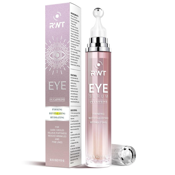 5% Caffeine Eye Cream & under Eye Serum for Dark Circles and Puffiness, 360° Massage Roller Ball Eyes Treatment Serum, Reduces Wrinkles Fine Lines for Women