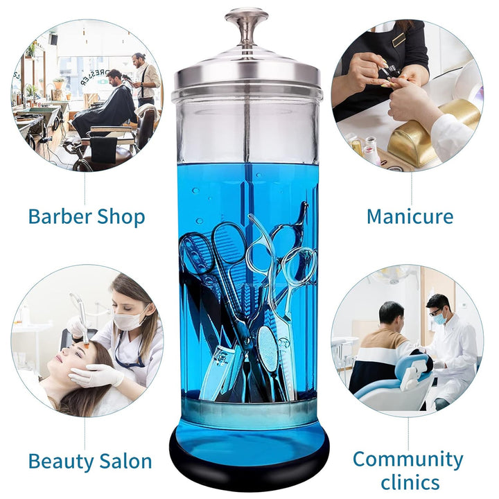 Disinfectant Sterilizer Jar - Durable Glass for Nail Tools and Barbershop Hair Stylist Tools (50 Oz /1500Ml)