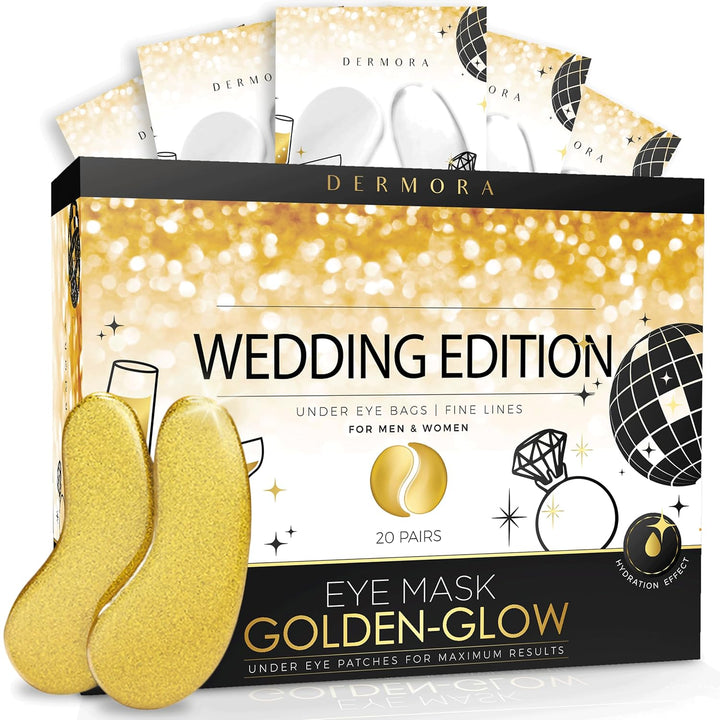 Golden Glow under Eye Patches | Rejuvenating Treatment | Dark Circles, Puffy Eyes, Refreshing, Revitalizing, Travel, Wrinkles | 20 Pairs Eye Gels