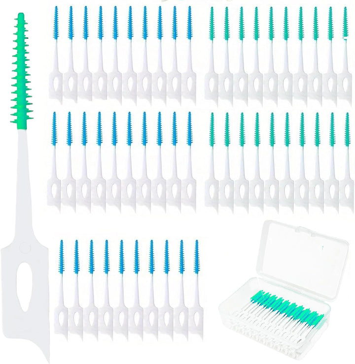 300 Pieces Dual-Use Interdental Brushes Soft Silicone, Disposable Dental Picks,Premium Dental Floss Picks for Effective Teeth Cleaning(200Pcs Green+100Pcs Blue)