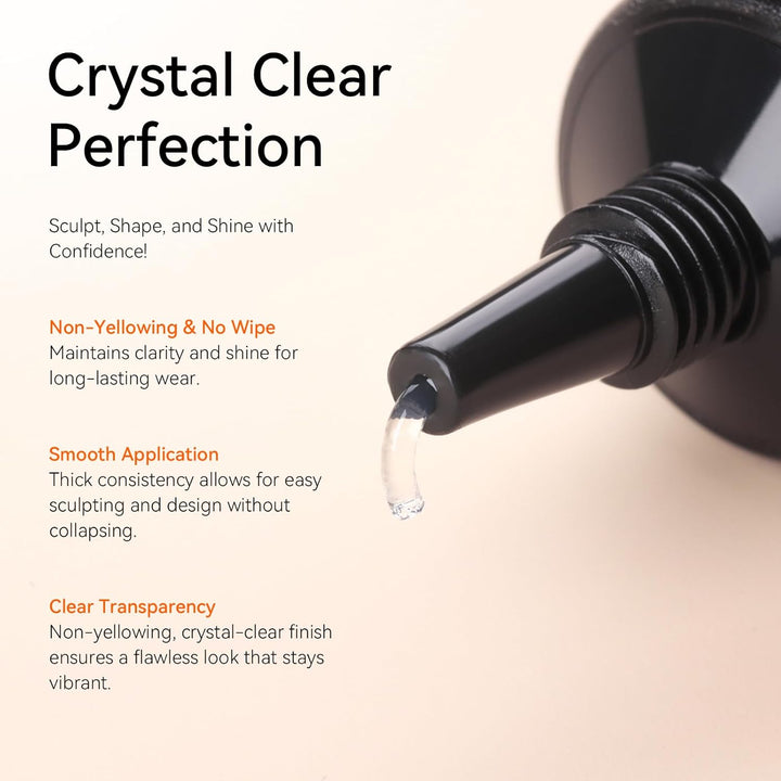 3D Gel Nail Art, Sculpting Gel Glue for Drawing, Molding, Sculpture, Gems and Decoration, No Wipe Clear Gel Polish for DIY Nail Designs, 15G