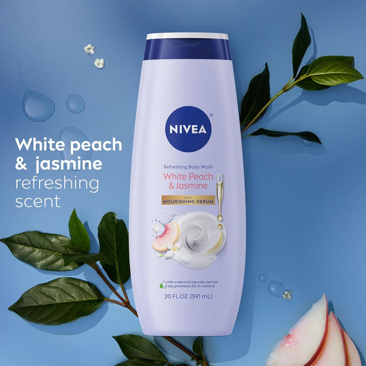 Refreshing White Peach and Jasmine Body Wash with Nourishing Serum, Scented Body Wash for Women, Enriched with Provitamin B5 and Vitamin E, 20 Fl Oz Bottle
