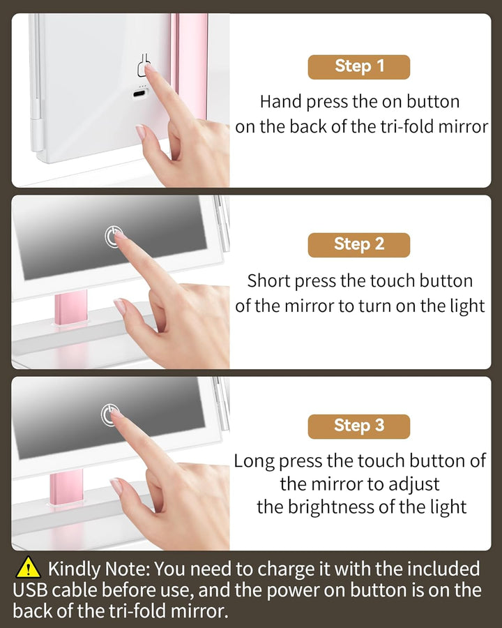 For Mom Makeup Mirror Vanity Mirror with Lights, 14.4" L X 9.1" W Rechargeable Lighted Mirror with 1X 2X, 3X, Magnification, Tap to Glow