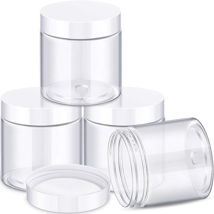 4 Pieces round Wide-Mouth Leak Proof Plastic Container Jars with Lids for Travel Storage Makeup Beauty Products Face Creams Oils Salves Ointments DIY Making(1 Ounce,White)