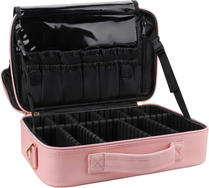 Makeup Case Large Makeup Bag Professional Train Case 16.5 Inches Travel Cosmetic Organizer Brush Holder Waterproof Makeup Artist Storage Box, 3 Layer Large Capacity, with Adjustable Strap