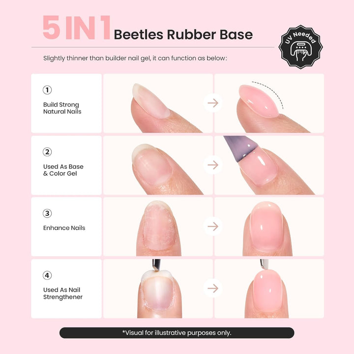 Beetles Color Base Gel Nail Polish, 1Pcs 15Ml Rubber Base Builder Neutral Nude Gel Base Coat Warm Jade Nail Polish, Base Coat Nail Strengthener Soak off UV LED Light Needed