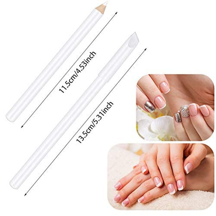 3 Pieces White Nail Pencil 2-In-1 Nail Whitening Pencil French Nail Pencils with Cuticle Pusher for DIY Nail Manicure Supplies