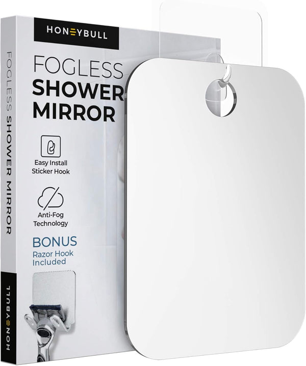 Fogless Shower Mirror for Shaving – Anti-Fog Acrylic Mirror with Razor Holder, No-Drill Wall Mount, Flat Design for Steam Showers, Medium 6X8In