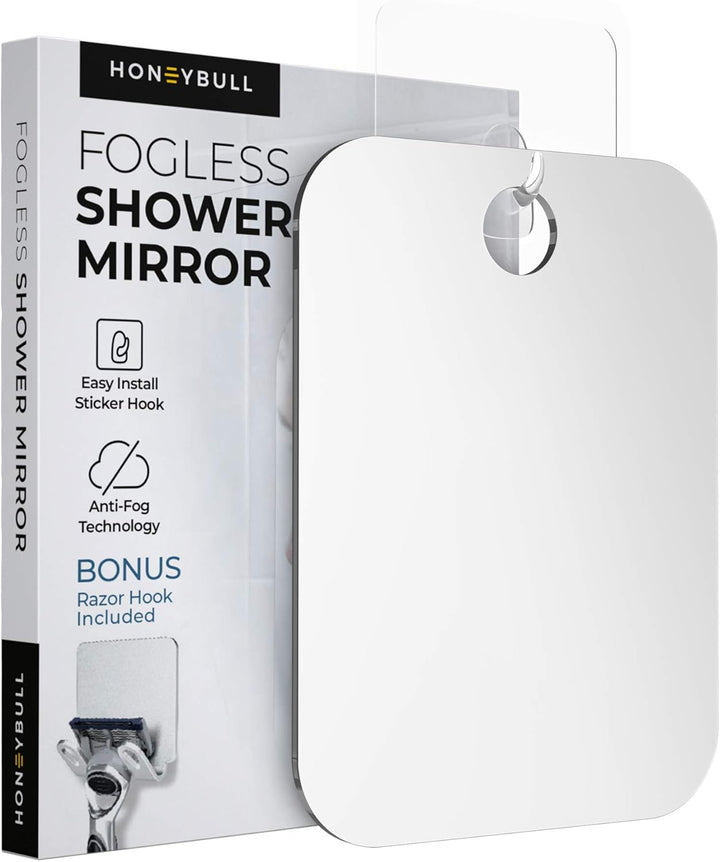 Fogless Shower Mirror for Shaving – Anti-Fog Acrylic Mirror with Razor Holder, No-Drill Wall Mount, Flat Design for Steam Showers, Medium 6X8In