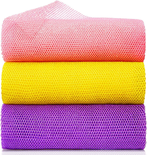 3 Pieces African Net Bath Sponge African Exfoliating African Scrubbing Long Net Rag African Wash Net Shower Body Scrubber, Yellow Pink Purple