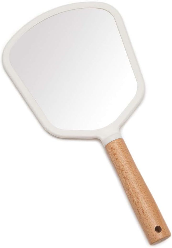 Hand Held Mirror with Handle for Makeup,Small Cute Wood Hand Mirror for Shaving with Hole Hanging Single-Sided Portable Travel Vanity Mirror for Men&Women(Square)