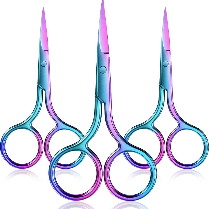 3 Pack Small Nose Scissors Facial Hair Trimming Mini Beauty Stainless Steel Grooming Pointed Scissor for Grooming Eyebrows, Nose, Mustache, Beard