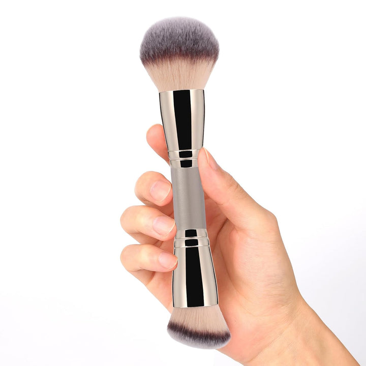 Dual-Ended Foundation Brush: round & Angled Pro-Grade Makeup Brushes, 100% Vegan Synthetic Makeup Brush for Flawless Blending and Application of Liquid, Powder, Cream, Blush