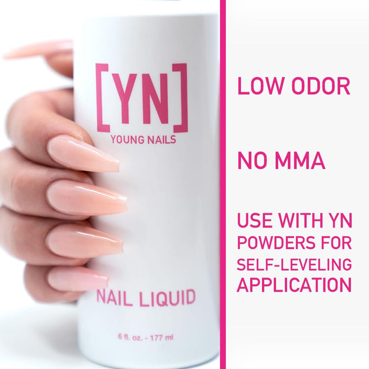 Young Nails Nail Liquid. Professional Grade High Quality Monomer. Use with Nail Powder for Acrylic Nails at Home. Low Odor, Mess + MMA Free, Non-Yellowing Nail Liquid