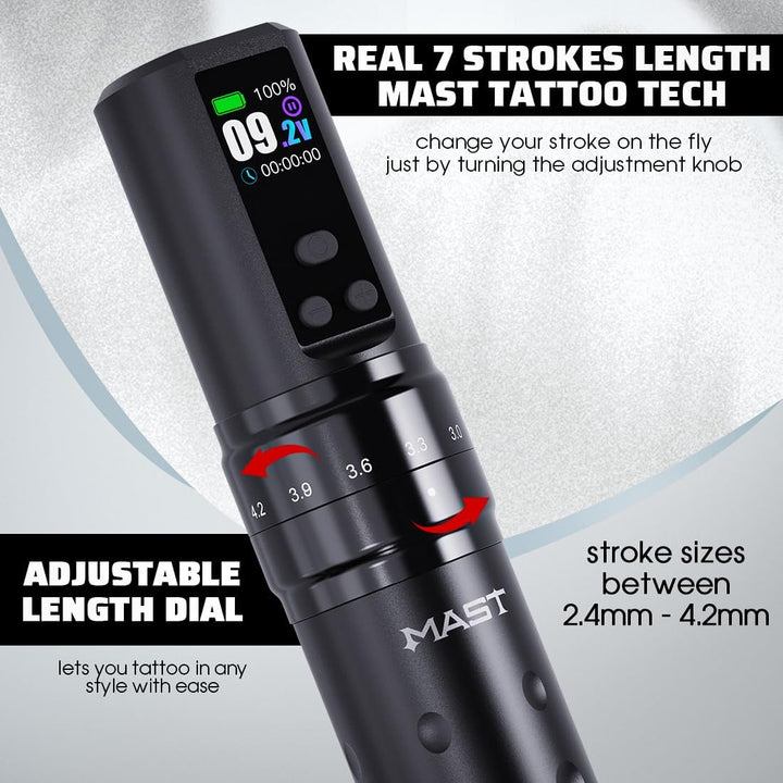 Mast Fold2 Pro Tattoo Gun, Wireless Rotary Tattoo Pen Machine, Real 7 Strokes Length, 2 Batteries 2,000Mah Power Supply Extra Battery, Mcore Tattoo Motor P-076