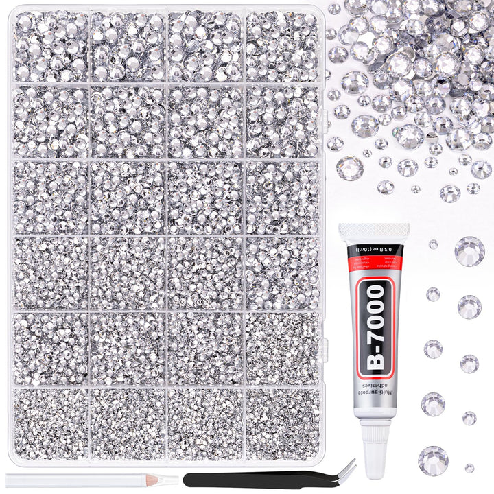 30000Pcs Resin Jelly Rhinestones for Bedazzling, Multicolor 3Mm Flatback Gems for Diamond Art, Bedazzler Kit with 3Pcs 10Ml B7000 Jewelry Glue for Nail Art Crafting Book Makeup