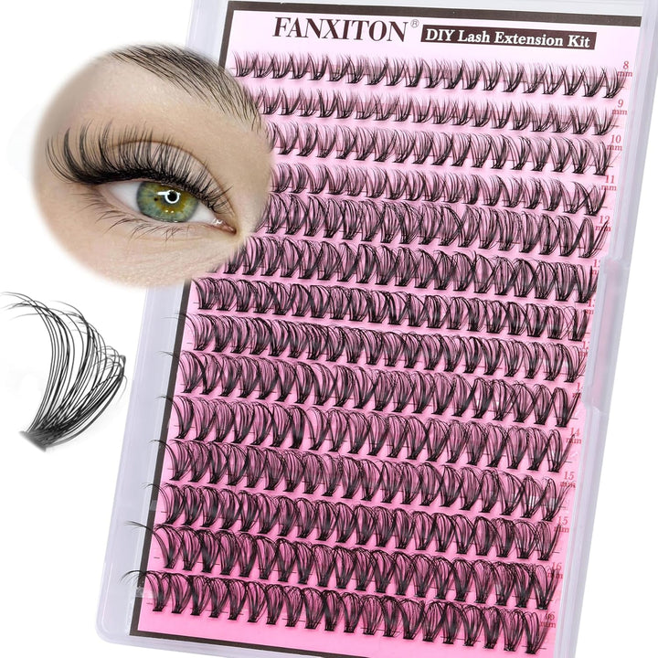 DIY Lash Extension Kit Volume Lash Clusters 40D+50D D Curvature Individual Lashes Lash Clusters Kit Thick Eyelash Extension Kit 280 Pcs Thin Band Cluster Lashes Lash Bond and Seal Tweezers