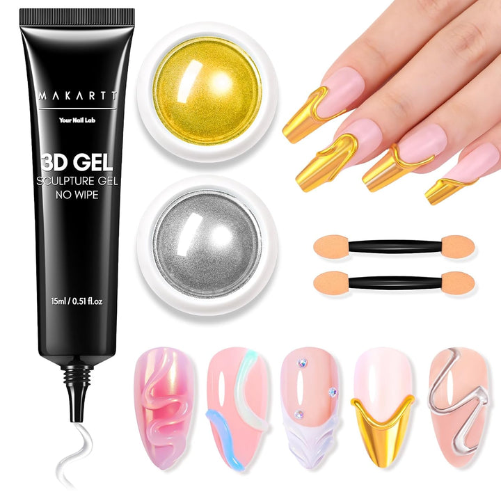 3D Gel Nail Art, Sculpting Gel Glue for Drawing, Molding, Sculpture, Gems and Decoration, No Wipe Clear Gel Polish for DIY Nail Designs, 15G