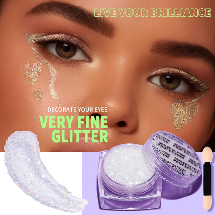 Face Glitter Body Glitter, Clear White Body Glitter Gel, Hair Glitter Gel, 6 Shapes Rave Glitter, Mermaid Sequins Makeup Glitters Face Paint, Chunky Sparkling Glitter Gel for Women