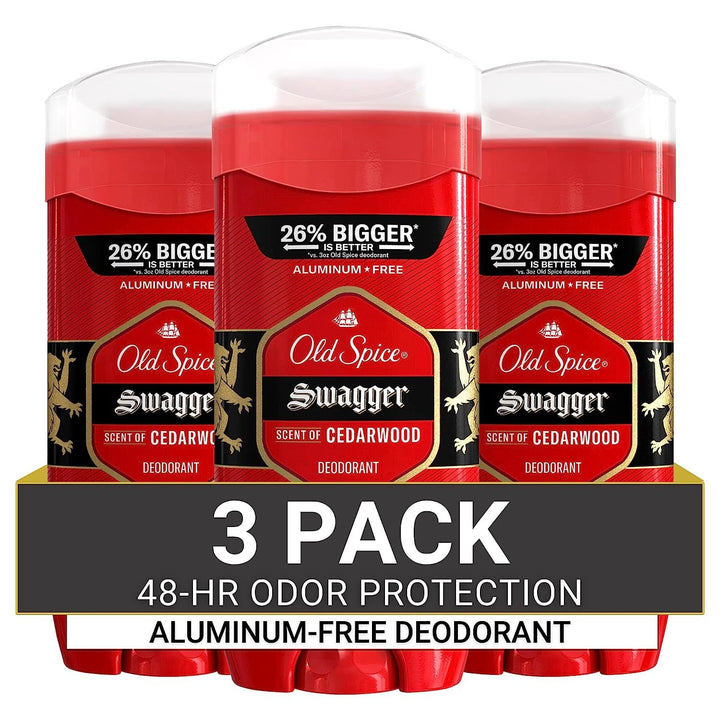 Aluminum Free Deodorant for Men, 24/7 Odor Protection, 24/7 Freshness & Lasting Scent, Swagger with Cedarwood Scent, 3.8 Oz (Pack of 3)