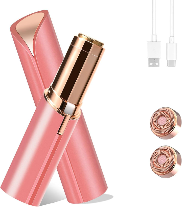 Facial Hair Removal for Women, Portable Painless Hair Remover Device, Rechargeable, with 2 Replacement Heads, for Face, Upper Lip and Chin