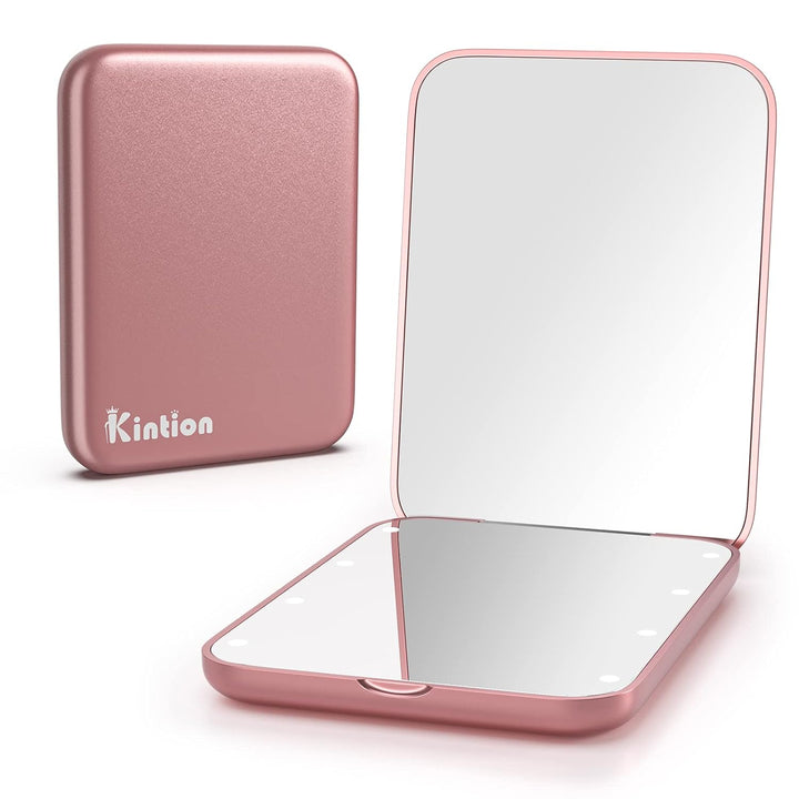 Pocket Mirror, 1X/3X Magnification LED Compact Travel Makeup Mirror with Light for Purse, 2-Sided, Portable, Folding, Handheld, Small Lighted Mirror for Gift, Pink