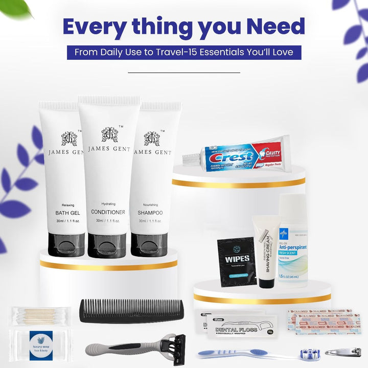 Travel Toiletry Kit for Men and Women – 20 Piece Set of Travel Size Toiletries, TSA Compliant, Includes Shampoo and Conditioner, Body Wash, Toiletry Bag & More