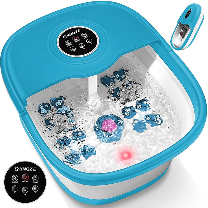 Collapsible Foot Spa Bath with Heat, Remote Control, Temperature Control, Bubbles, Pumice Stone, Red Light, Timer, 16 Massage Roller Pedicure Foot Spa Foot Soaker for Soothe & Relax Tired Feet