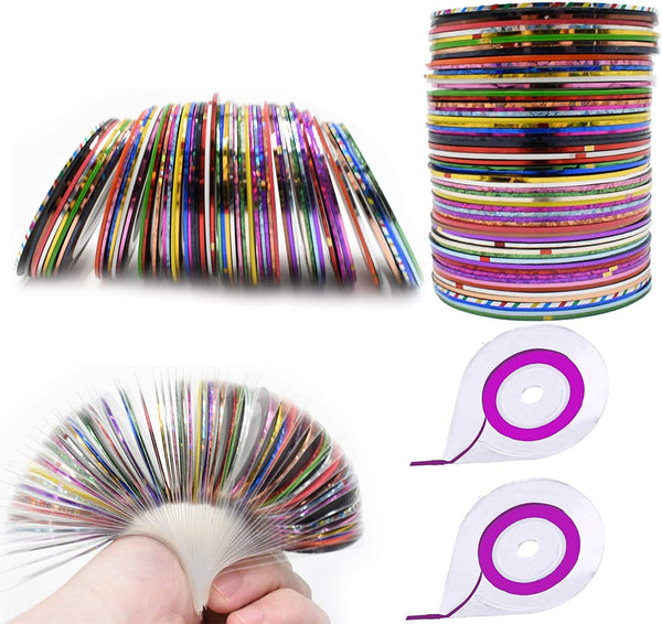 60 Colors Nail Striping Tape Line 2 Pieces Nail Tape Dispensers Free Tape Roller Dispenser Striping Tape Line Nail Art Decoration Stickers Nail Art Decoration Sticker DIY Nail Tip