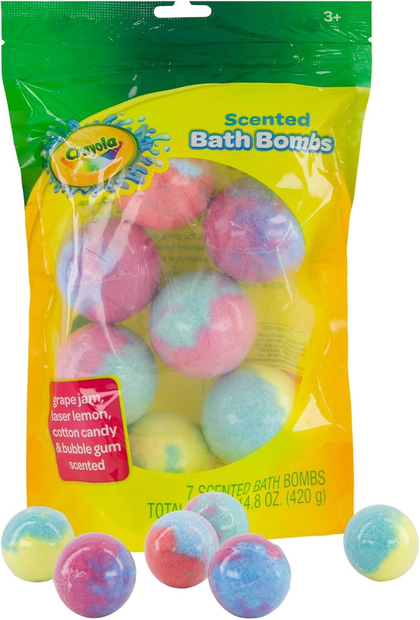 Crayola Colorful Scented Bath Bombs for Kids, Color You Bath Non-Toxic Bathbomb Fizzies for Boys Girls Holiday Stocking Stuffer, Grape Jam, Laser Lemon, Cotton Candy, & Bubble Gum Scents