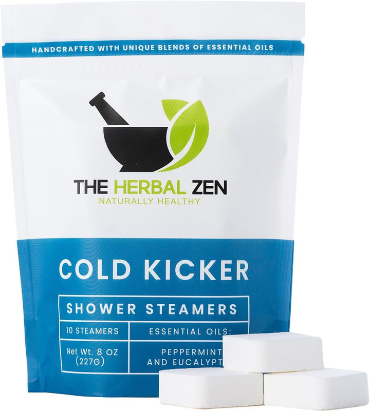 Cold Kicker Shower Steamers Aromatherapy for Sinus Relief - Adult Stocking Stuffer Christmas Gift - USA Made - Peppermint & Eucalyptus Shower Bomb Tablets - Soothing Natural Essential Oils (10 Pack)