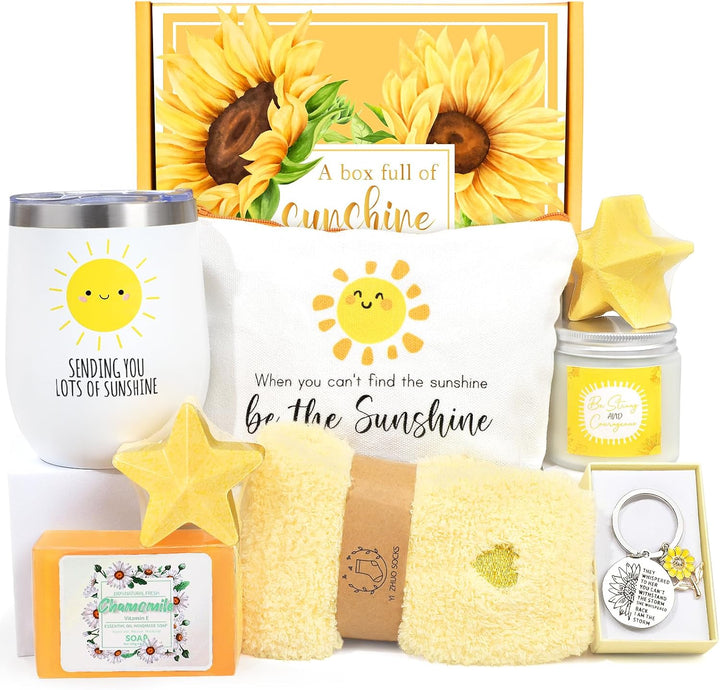 Get Well Soon Gift Baskets for Women, 9Pcs Care Package for Women, after Surgery Recovery Gifts, Feel Better Set Thinking of You - Sending You Hug Sunshine Box for Sick Friend