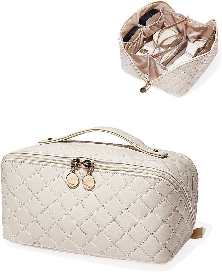 Travel Makeup Bag,Large Capacity Cosmetic Bags for Women,Waterproof Portable Pouch Open Flat Toiletry Bag Pattern Makeup Bag