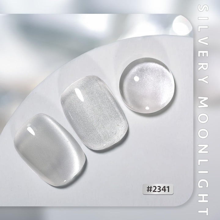 Glassy Cat Eye Gel Nail Polish, 16Ml Glitter Holographic UV Gel Polish with Magnet, Reflective Translucent, 2341 Silvery Moonlight