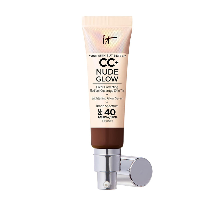 CC+ Nude Glow - Medium Coverage Foundation with SPF 40 & Brightening Glow Serum, Lightweight Skin Tint, 2% Niacinamide + Hyaluronic Acid, up to 24H Hydration, Normal/Dry Skin - 1.08 Fl Oz