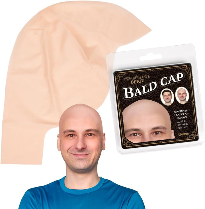 Latex Bald Cap for Adults - Beige Realistic Head Skin Bald Cap Wig for Men and Women - Halloween Costume Makeup Accessory for Theater, Cosplay and Dressup Apparel