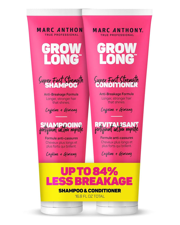 Shampoo and Conditioner Set, Grow Long Biotin - Anti-Frizz Deep Conditioner for Split Ends & Breakage - Vitamin E, Caffeine & Ginseng for Curly, Dry & Damaged Hair