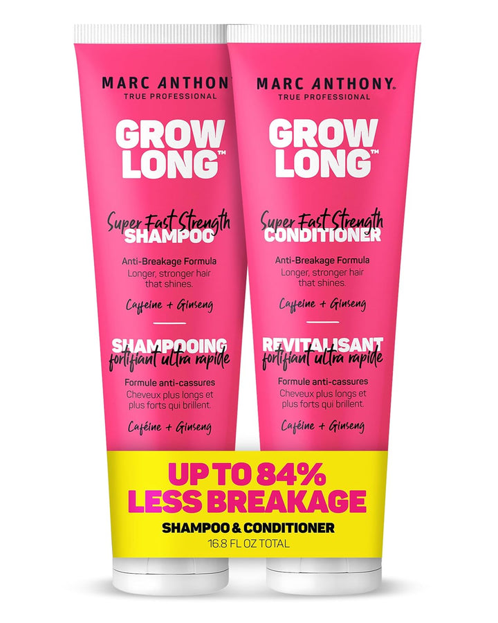 Shampoo and Conditioner Set, Grow Long Biotin - Anti-Frizz Deep Conditioner for Split Ends & Breakage - Vitamin E, Caffeine & Ginseng for Curly, Dry & Damaged Hair