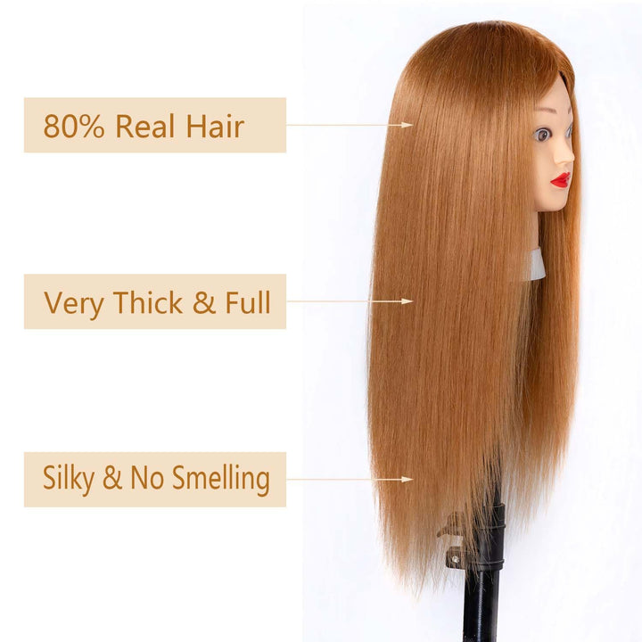 Mannequin Head with 80% Human Hair Straight 26"-28" Doll Head with Hair Cosmetology Mannequin Head Human Hair for Hairdresse (27#Yellow)