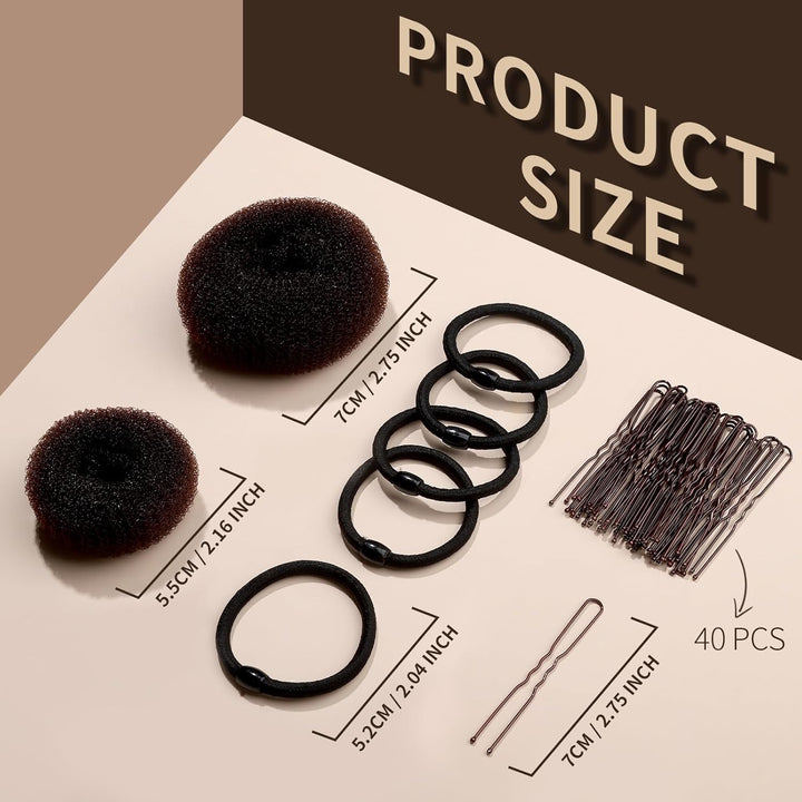 Hair Bun Maker for Kids, 4PCS Donut Bun Maker Small with 4PCS Extra Small Hair Buns Kit. Ballet Hair Bun Maker for Kids, Hair Bun Set with Elastic Hair Ties, Hair Pins.(Brown)