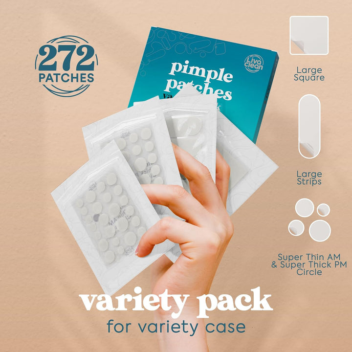 272 CT Large Pimple Patches for Face - Variety Pack Zit Patches W/ Salicylic Acid, Tea Tree, Calendula Oil - Pimple Patches Large Acne Patches for Face and Body - Dark Spot Patches
