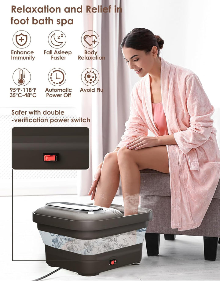 Collapsible Foot Spa with Heat, Bubble and Temp Control, Foot Bath Massager with XL Touch Screen and Massage Rollers, Foot Soaking Tub, Pedicure Foot Spa for Stress Relief (Grey)