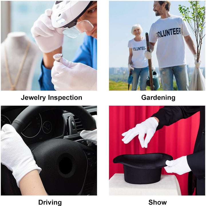 4 Pairs White Gloves, Breathable Cotton Gloves for Dry Hands Sleeping, Washable Eczema Moisturizing Glove Overnight for Women Men, Halloween Wedding Costume Work Glove for Serving Inspection