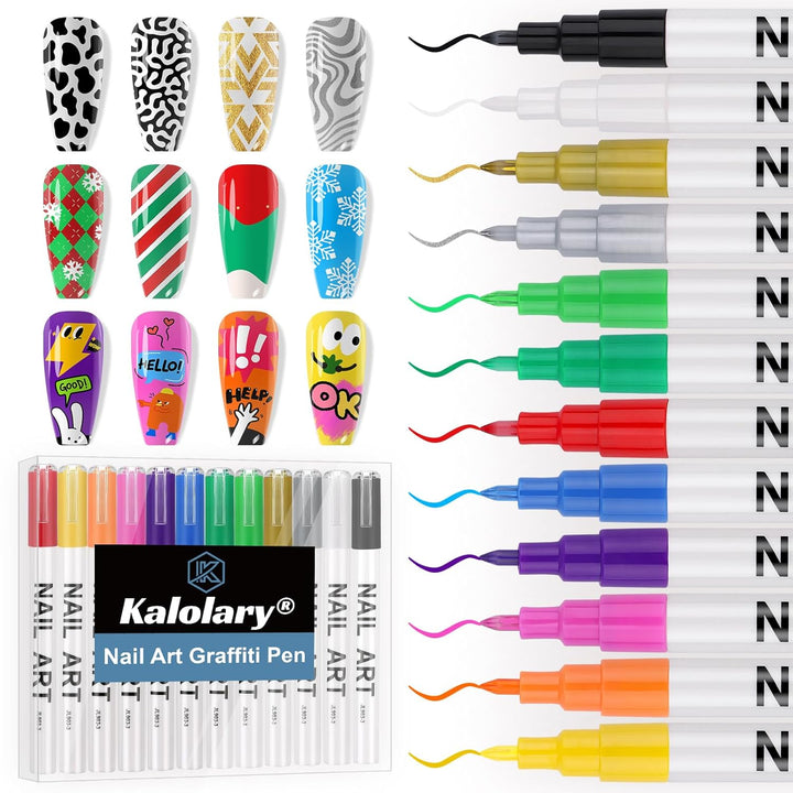 12 Color 3D Nail Art Pens Set,  0.5MM Nail Pens Nail Point Graffiti Dotting Pen Drawing Painting Liner Brush for DIY Nail Art Beauty Adorn Manicure Tools