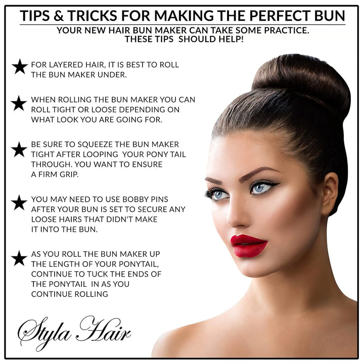 Magic Bun Maker (2 Small, 2 Large) Foam Sponge Bun Shaper Hair Accessories (Brunette)