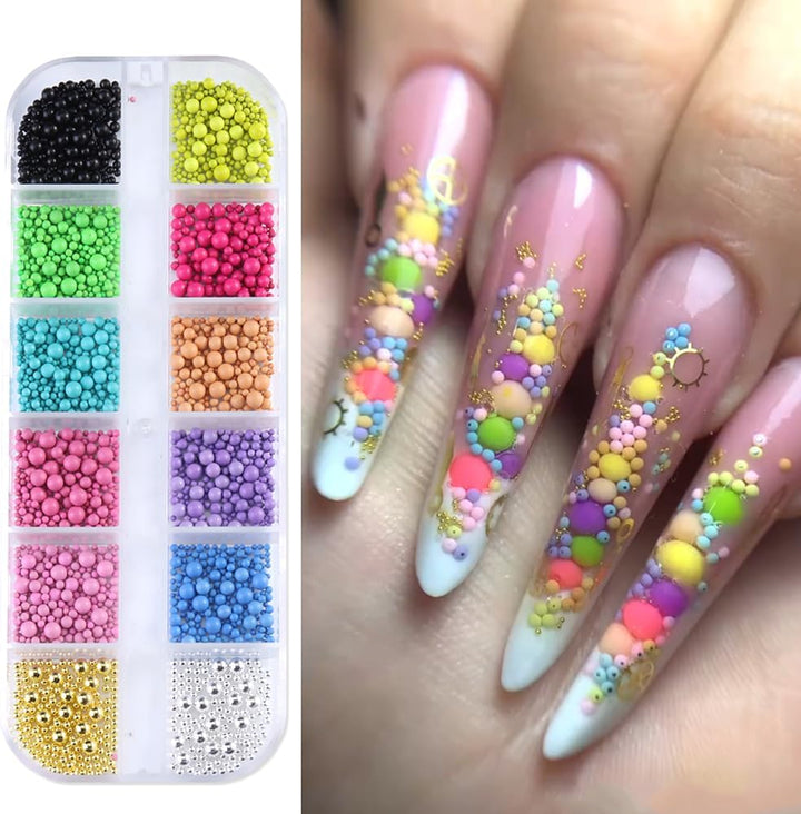 3D Mixed Sizes Nail Art Studs Gold Silver Mini Metal Caviar Nails Beads Ball Nail Rivets Jewelry for Women Girls Manicure Nails Supplies DIY Crafts Decorations