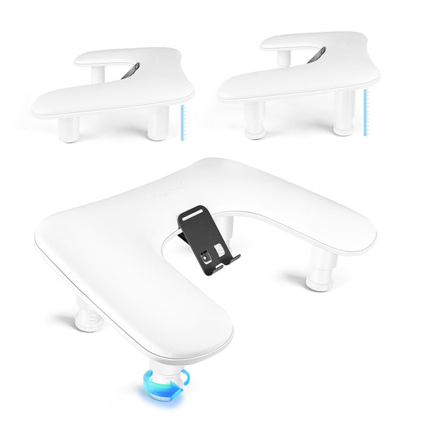 U Shaped White Manicure Arm Rest for Nails Tech with Rotating 360°Built-In Phone Holder and Adjustable Nail Arm Rest Detachable Manicure Hand Rest for Salon Design