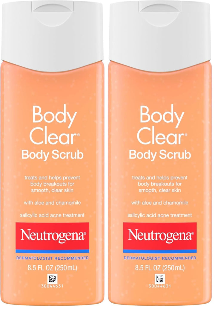 Body Clear Acne Body Scrub, Exfoliating Non-Comedogenic Cleanser, Salicylic Acid 2% Daily Wash Acne Medicine Treatment for Back, Chest & Shoulders, Microbead-Free, 8.5 Fl Oz